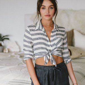 Chaser Striped Cotton Button Down Collared Shirt Grey White S NWT